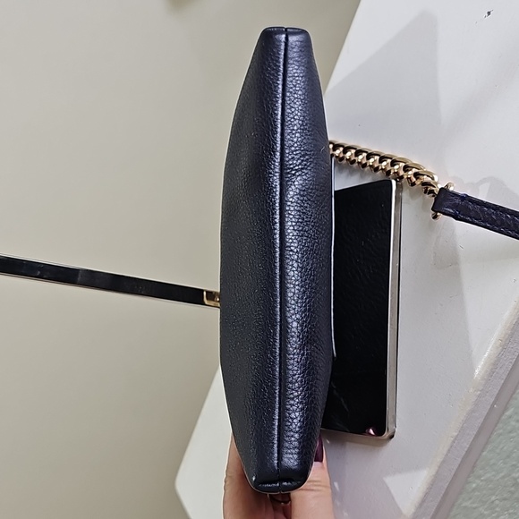 COACH Quinn Navy/Goldtone Hardware Pebbled Leather Chain Strap Crossbody EUC - Picture 8 of 16